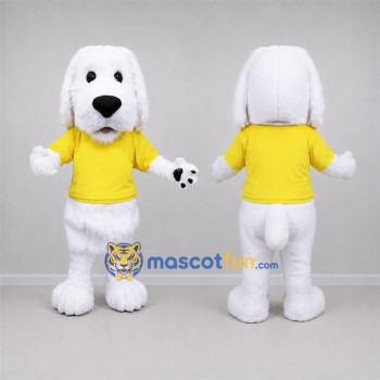 Custom White and Yellow Dog Mascot Costume Adult Full Body Suit for School Events