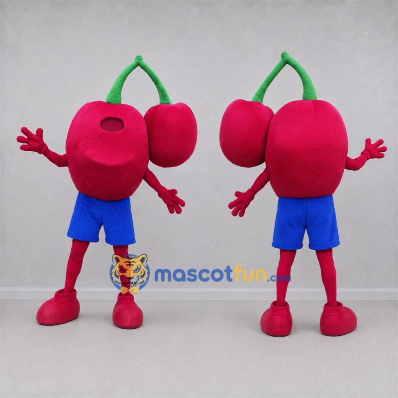 Custom Red and Green Cherries Mascot Costume Adult Full Body Suit for Food Festivals
