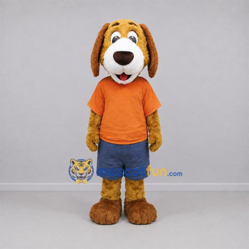 Custom Tan and Orange Dog Mascot Costume Adult Full Body Suit for School Events Custom Tan and Orange Dog Mascot Costume Adult Full Body Suit for School Events