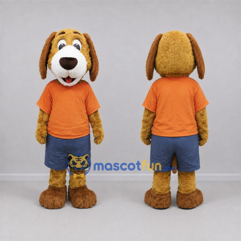 Custom Tan and Orange Dog Mascot Costume Adult Full Body Suit for School Events Custom Tan and Orange Dog Mascot Costume Adult Full Body Suit for School Events