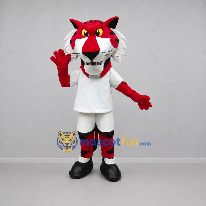 Custom Red and White Tiger Mascot Costume Adult Full Body Suit for Sports Events Custom Red and White Tiger Mascot Costume Adult Full Body Suit for Sports Events