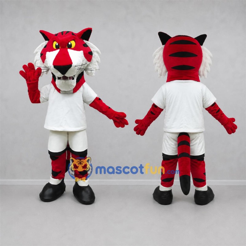 Custom Red and White Tiger Mascot Costume Adult Full Body Suit for Sports Events Custom Red and White Tiger Mascot Costume Adult Full Body Suit for Sports Events