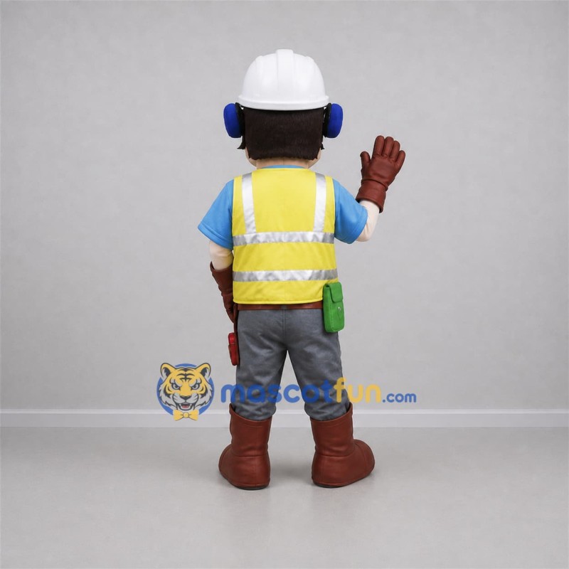 Custom Yellow and Blue Construction Worker Mascot Costume Adult Full Body Suit for Safety Awareness Events Custom Yellow and Blue Construction Worker Mascot Costume Adult Full Body Suit for Safety Awareness Events