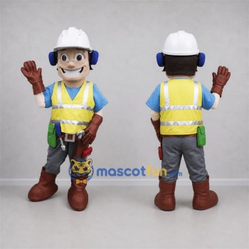 Custom Yellow and Blue Construction Worker Mascot Costume Adult Full Body Suit for Safety Awareness Events