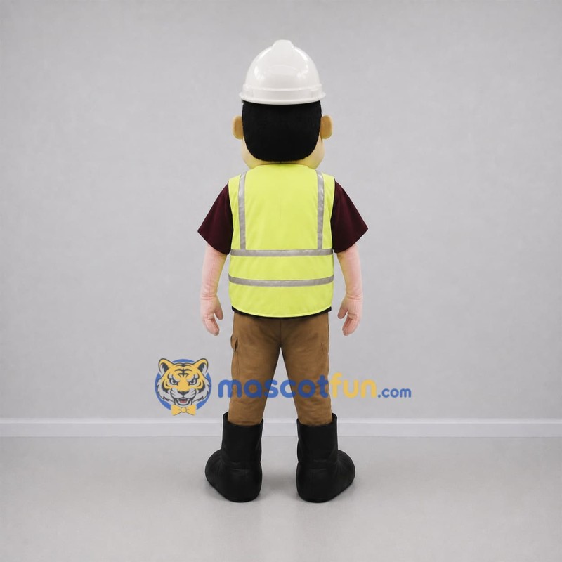 Custom Yellow and Brown Construction Worker Mascot Costume Adult Full Body Suit for Safety Awareness Events Custom Yellow and Brown Construction Worker Mascot Costume Adult Full Body Suit for Safety Awareness Events