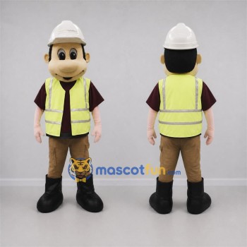 Custom Yellow and Brown Construction Worker Mascot Costume Adult Full Body Suit for Safety Awareness Events