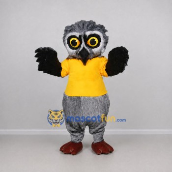 Custom Gray and Yellow Owl Mascot Costume Adult Full Body Suit for School Events