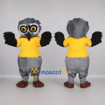 Custom Gray and Yellow Owl Mascot Costume Adult Full Body Suit for School Events