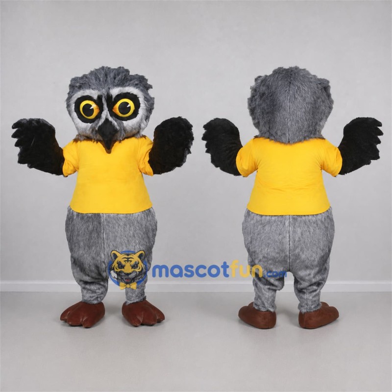 Custom Gray and Yellow Owl Mascot Costume Adult Full Body Suit for School Events Custom Gray and Yellow Owl Mascot Costume Adult Full Body Suit for School Events