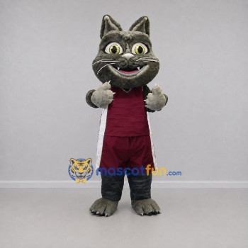 Custom Gray and Burgundy Cat Mascot Costume Adult Full Body Suit for Sports Events