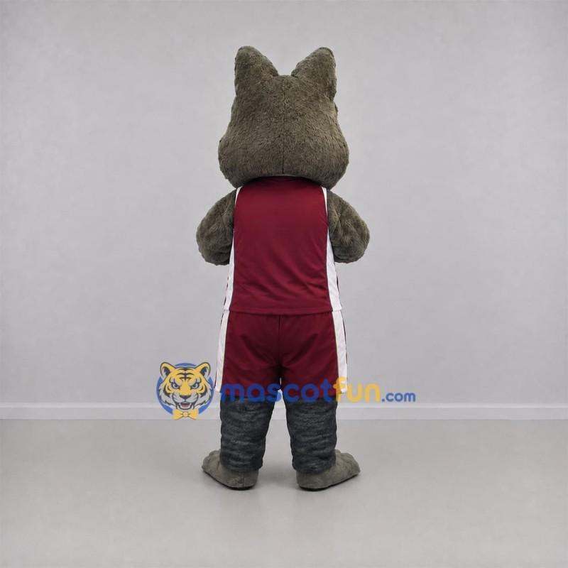 Custom Gray and Burgundy Cat Mascot Costume Adult Full Body Suit for Sports Events Custom Gray and Burgundy Cat Mascot Costume Adult Full Body Suit for Sports Events