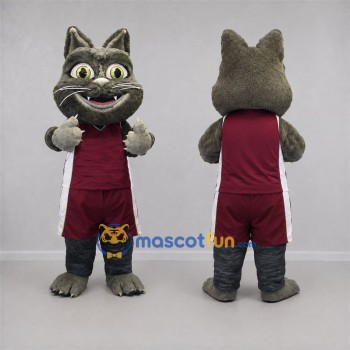 Custom Gray and Burgundy Cat Mascot Costume Adult Full Body Suit for Sports Events
