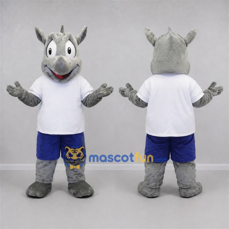 Custom Gray and White Rhinoceros Mascot Costume Adult Full Body Suit for Wildlife Events Custom Gray and White Rhinoceros Mascot Costume Adult Full Body Suit for Wildlife Events