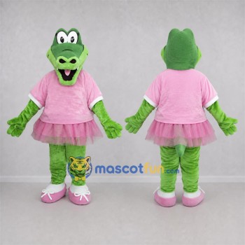 Custom Green and Pink Crocodile Mascot Costume Adult Full Body Suit for School Events