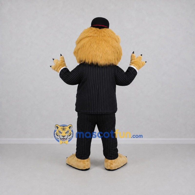 Custom Tan and Black Gentleman Lion Mascot Costume Adult Full Body Suit for Formal Events