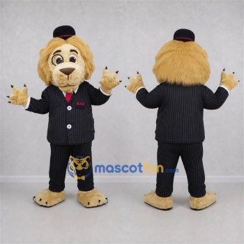 Custom Tan and Black Gentleman Lion Mascot Costume Adult Full Body Suit for Formal Events