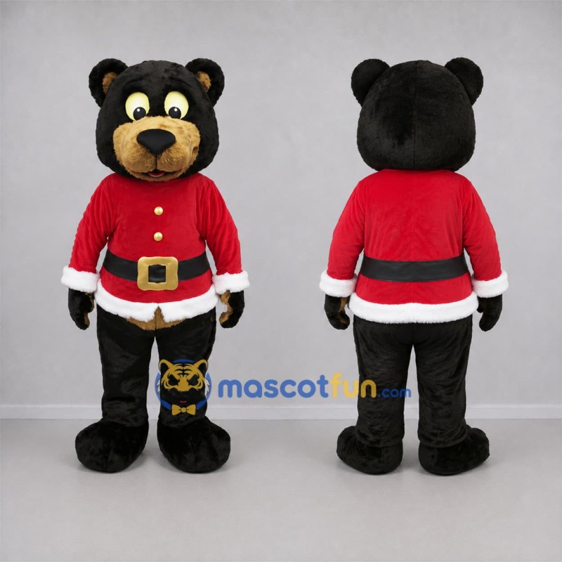 Custom Black and Red Santa Bear Mascot Costume Adult Full Body Suit for Christmas Events Custom Black and Red Santa Bear Mascot Costume Adult Full Body Suit for Christmas Events