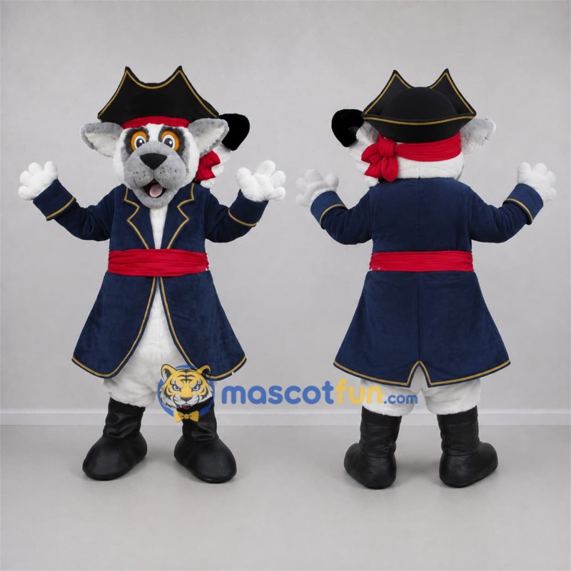 Custom Gray and Navy Blue Pirate Lemur Mascot Costume Adult Full Body Suit for Pirate Parties Custom Gray and Navy Blue Pirate Lemur Mascot Costume Adult Full Body Suit for Pirate Parties