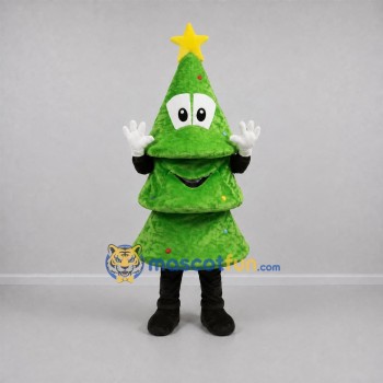Custom Green and Yellow Christmas Tree Mascot Costume Adult Full Body Suit for Christmas Events