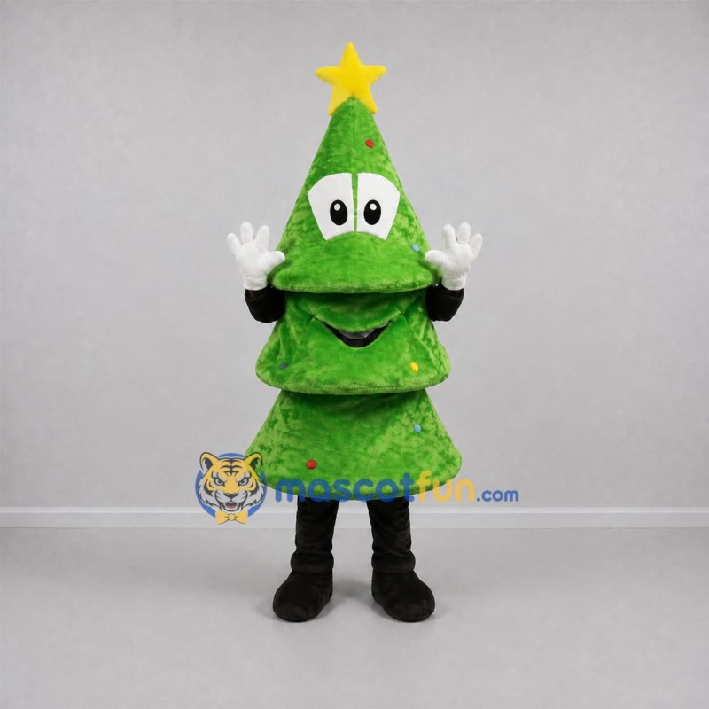 Custom Green and Yellow Christmas Tree Mascot Costume Adult Full Body Suit for Christmas Events Custom Green and Yellow Christmas Tree Mascot Costume Adult Full Body Suit for Christmas Events