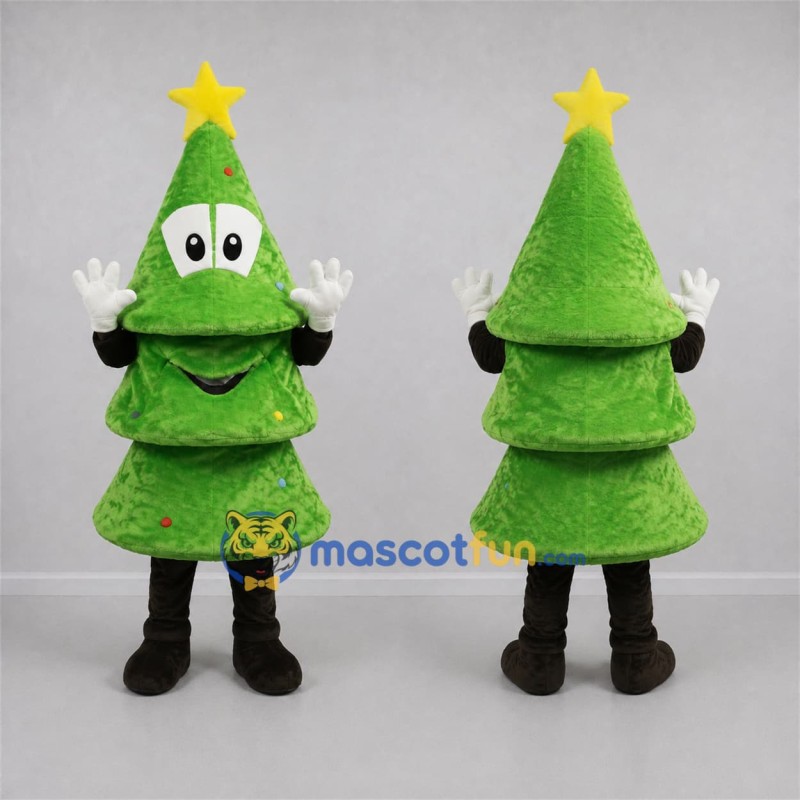 Custom Green and Yellow Christmas Tree Mascot Costume Adult Full Body Suit for Christmas Events Custom Green and Yellow Christmas Tree Mascot Costume Adult Full Body Suit for Christmas Events