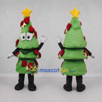 Custom Green and Red Christmas Tree Mascot Costume Adult Full Body Suit for Christmas Events