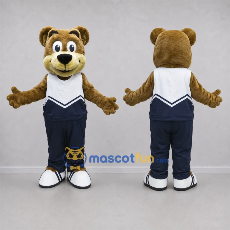 Custom Brown and Navy Blue Bear Mascot Costume Adult Full Body Suit for Sports Events Custom Brown and Navy Blue Bear Mascot Costume Adult Full Body Suit for Sports Events