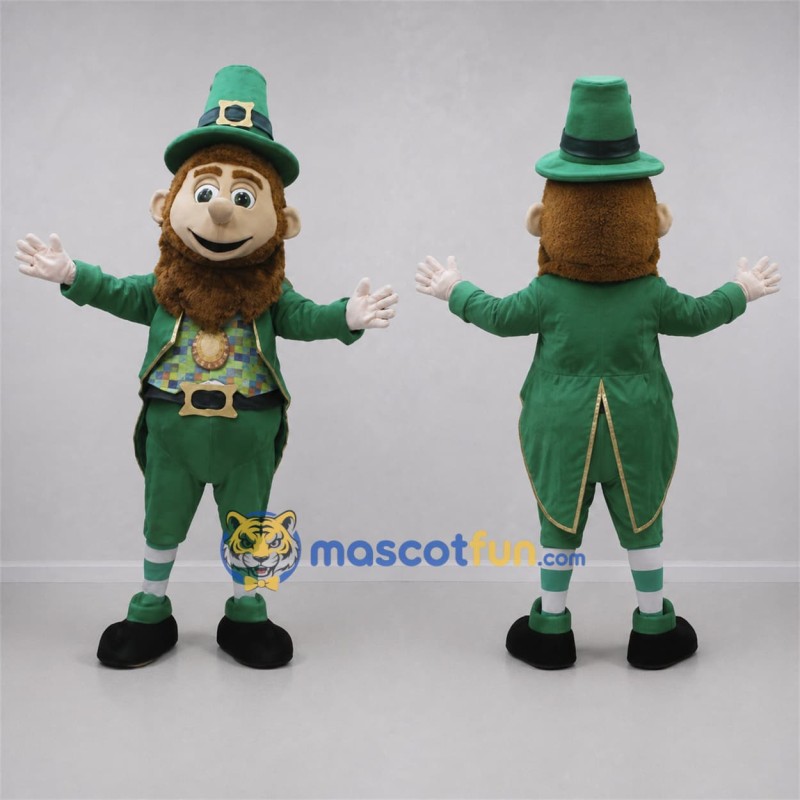 Custom Green and Gold Leprechaun Mascot Costume Adult Full Body Suit for St Patricks Day Events Custom Green and Gold Leprechaun Mascot Costume Adult Full Body Suit for St Patricks Day Events