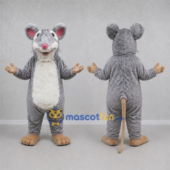 Custom Gray and White Mouse Mascot Costume Adult Full Body Suit for School Events