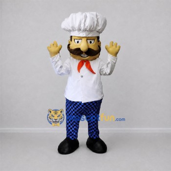 Custom White and Blue Chef Mascot Costume Adult Full Body Suit for Food Festivals