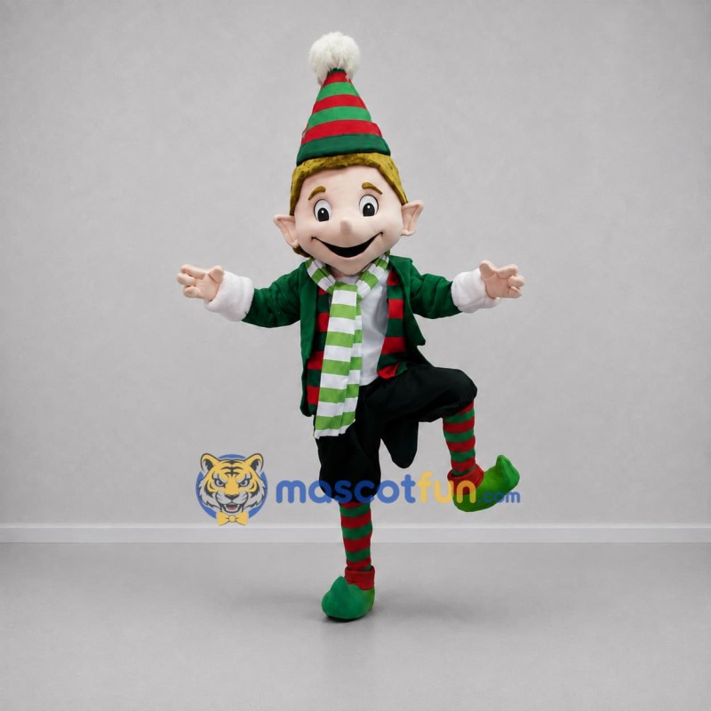 Custom Green and Red Christmas Elf Mascot Costume Adult Full Body Suit for Christmas Events Custom Green and Red Christmas Elf Mascot Costume Adult Full Body Suit for Christmas Events