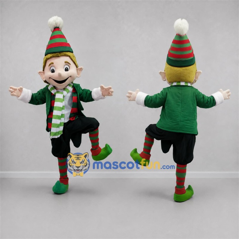 Custom Green and Red Christmas Elf Mascot Costume Adult Full Body Suit for Christmas Events Custom Green and Red Christmas Elf Mascot Costume Adult Full Body Suit for Christmas Events