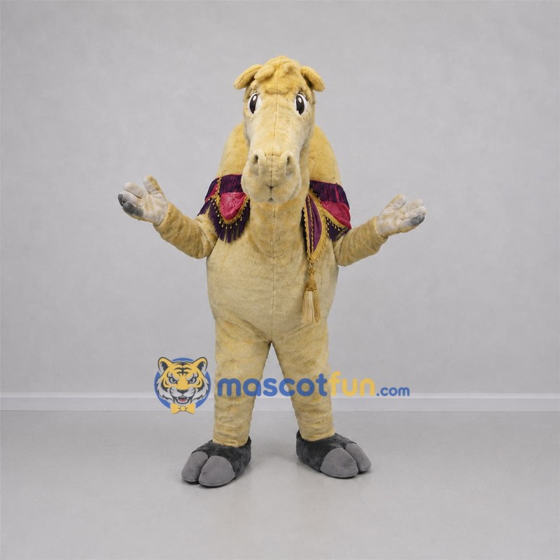 Custom Tan and Purple Camel Mascot Costume Adult Full Body Suit for Desert Events Custom Tan and Purple Camel Mascot Costume Adult Full Body Suit for Desert Events