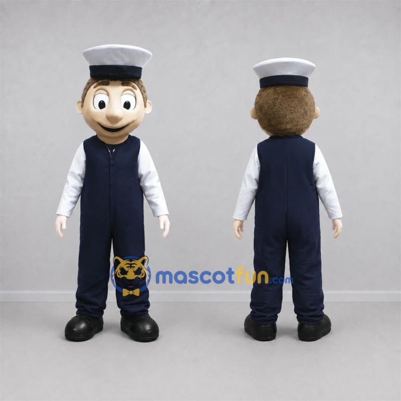 Custom Navy Blue and White Sailor Mascot Costume Adult Full Body Suit for Marine Events Custom Navy Blue and White Sailor Mascot Costume Adult Full Body Suit for Marine Events