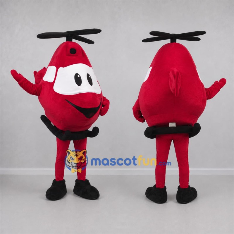 Custom Red and Black Helicopter Mascot Costume Adult Full Body Suit for Aviation Events Custom Red and Black Helicopter Mascot Costume Adult Full Body Suit for Aviation Events
