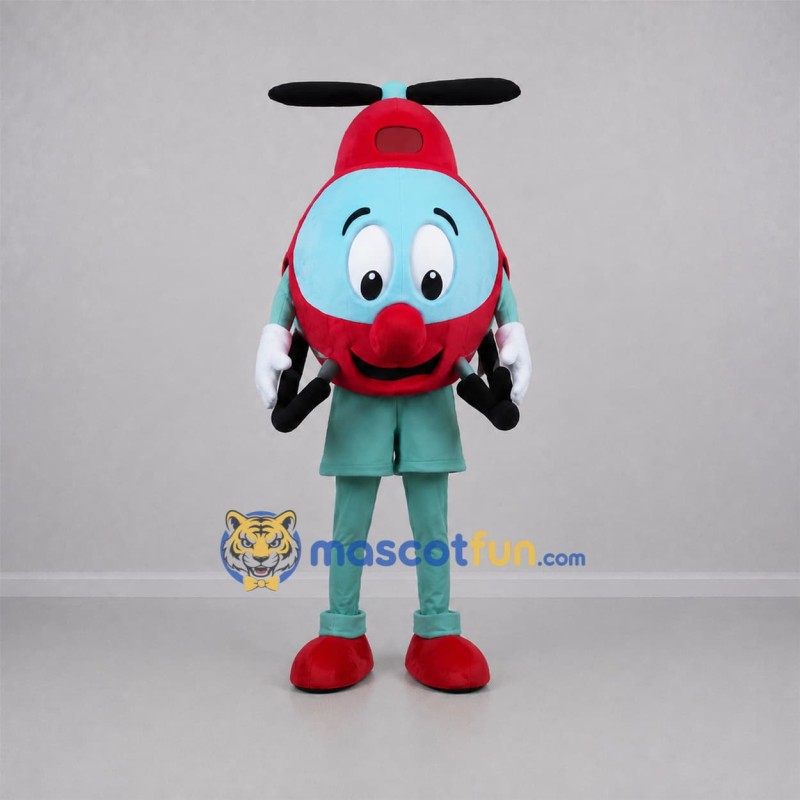 Custom Red and Turquoise Helicopter Mascot Costume Adult Full Body Suit for Aviation Events Custom Red and Turquoise Helicopter Mascot Costume Adult Full Body Suit for Aviation Events