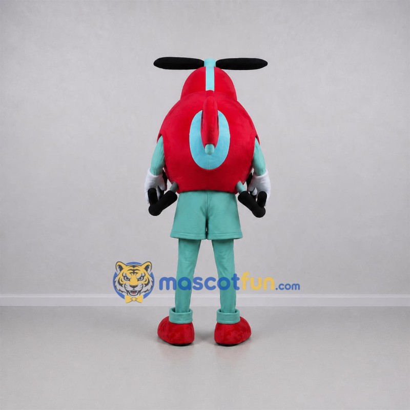 Custom Red and Turquoise Helicopter Mascot Costume Adult Full Body Suit for Aviation Events Custom Red and Turquoise Helicopter Mascot Costume Adult Full Body Suit for Aviation Events