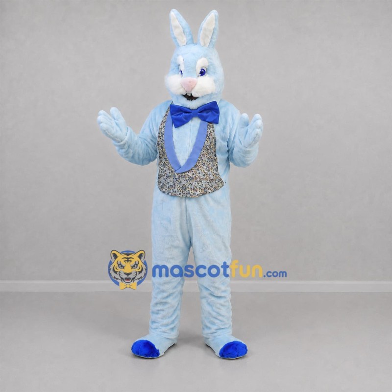 Custom Light Blue and White Easter Bunny Mascot Costume Adult Full Body Suit for Easter Events Custom Light Blue and White Easter Bunny Mascot Costume Adult Full Body Suit for Easter Events