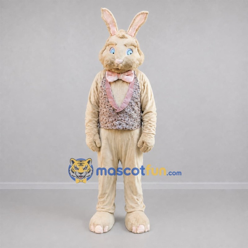 Custom Cream and Pink Easter Bunny Mascot Costume Adult Full Body Suit for Easter Events Custom Cream and Pink Easter Bunny Mascot Costume Adult Full Body Suit for Easter Events