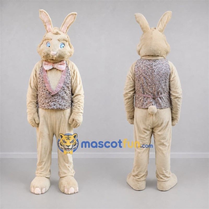 Custom Cream and Pink Easter Bunny Mascot Costume Adult Full Body Suit for Easter Events Custom Cream and Pink Easter Bunny Mascot Costume Adult Full Body Suit for Easter Events