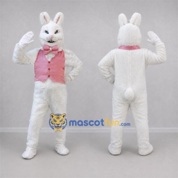 Custom White and Pink Easter Bunny Mascot Costume Adult Full Body Suit for Easter Events