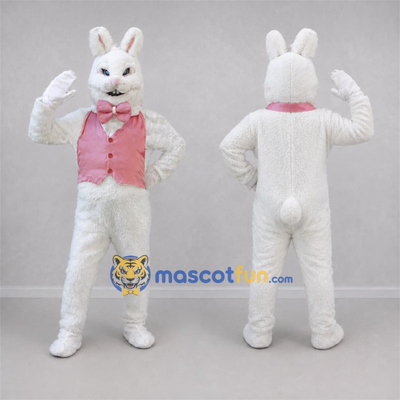 Custom White and Pink Easter Bunny Mascot Costume Adult Full Body Suit for Easter Events Custom White and Pink Easter Bunny Mascot Costume Adult Full Body Suit for Easter Events