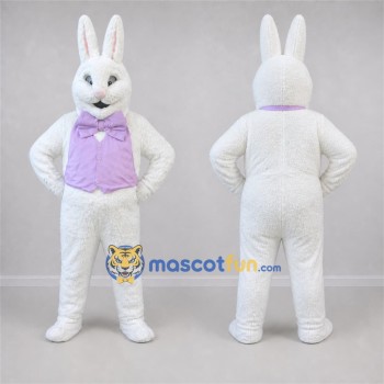Custom White and Lavender Easter Bunny Mascot Costume Adult Full Body Suit for Easter Events