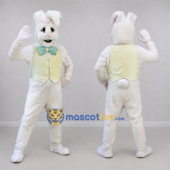 Custom White and Yellow Easter Bunny Mascot Costume Adult Full Body Suit for Easter Events