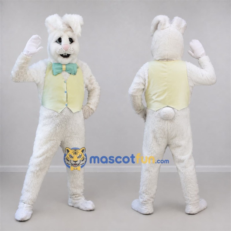 Custom White and Yellow Easter Bunny Mascot Costume Adult Full Body Suit for Easter Events Custom White and Yellow Easter Bunny Mascot Costume Adult Full Body Suit for Easter Events