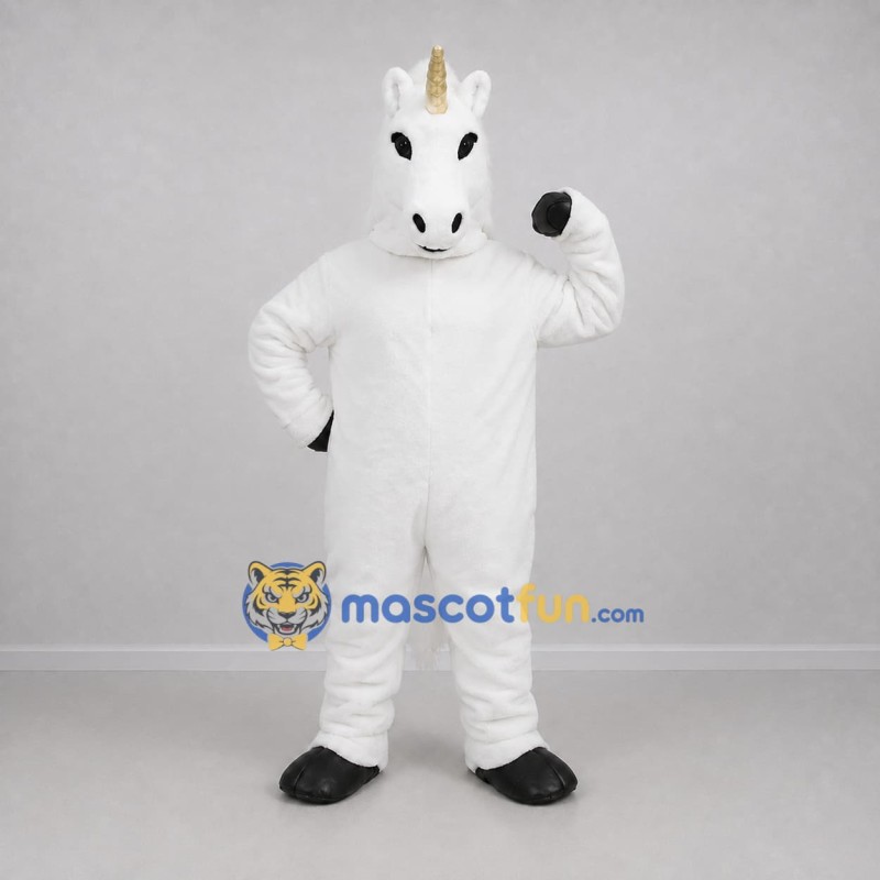 Custom White and Gold Unicorn Mascot Costume Adult Full Body Suit for Fantasy Events Custom White and Gold Unicorn Mascot Costume Adult Full Body Suit for Fantasy Events