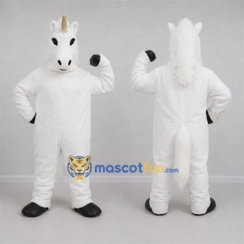 Custom White and Gold Unicorn Mascot Costume Adult Full Body Suit for Fantasy Events