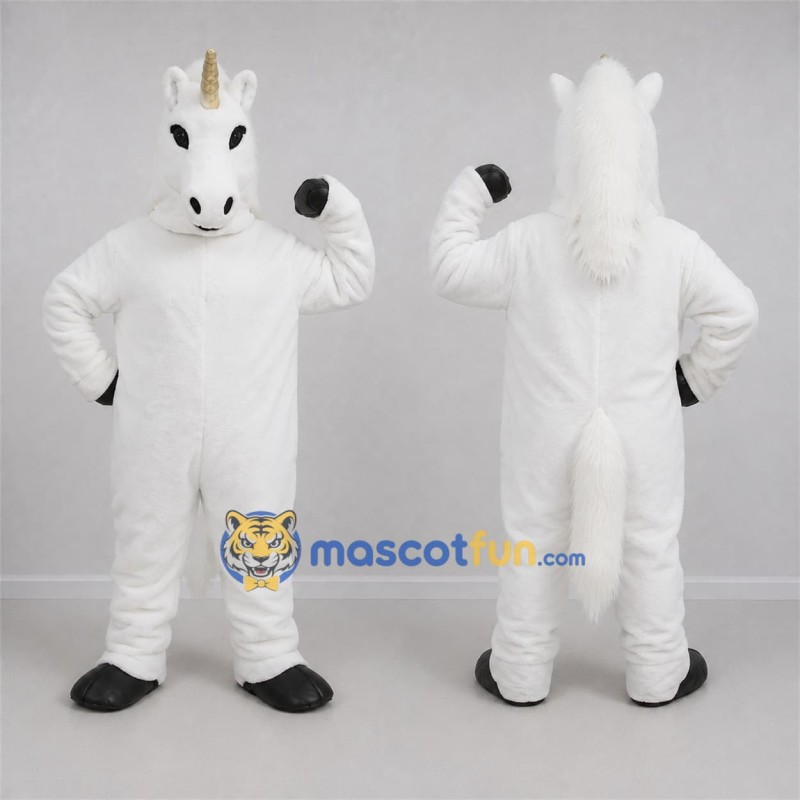 Custom White and Gold Unicorn Mascot Costume Adult Full Body Suit for Fantasy Events Custom White and Gold Unicorn Mascot Costume Adult Full Body Suit for Fantasy Events