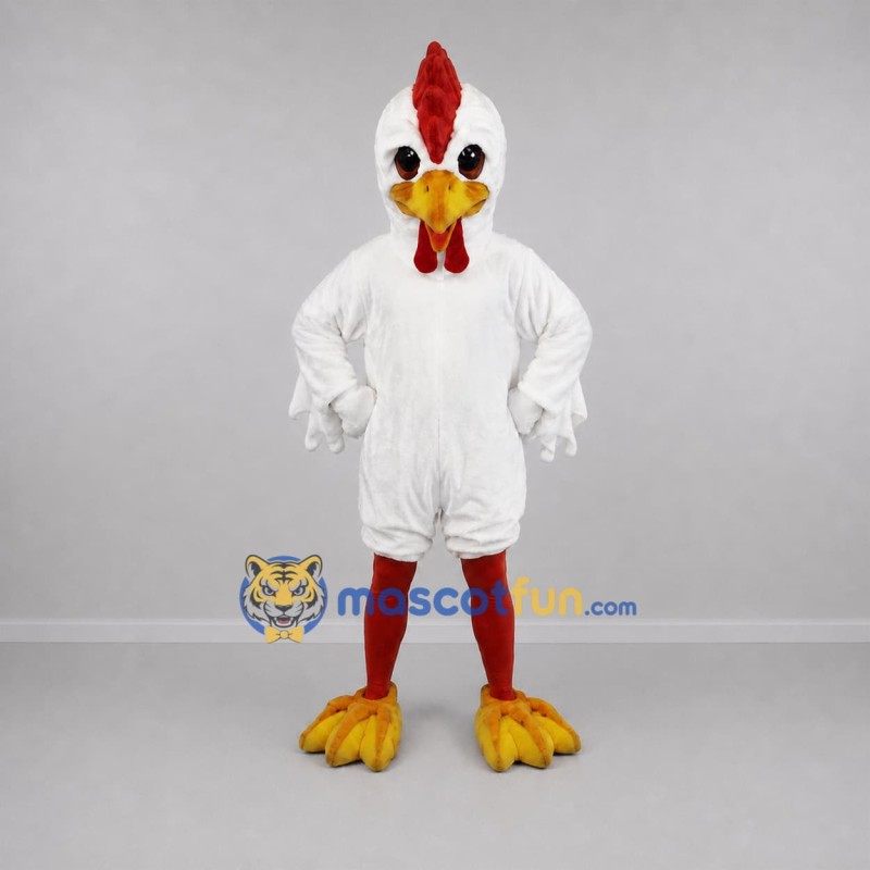 Custom White and Red Rooster Mascot Costume Adult Full Body Suit for Farm Events Custom White and Red Rooster Mascot Costume Adult Full Body Suit for Farm Events