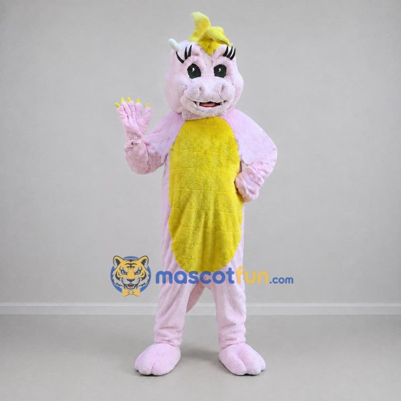 Custom Pink and Yellow Dinosaur Mascot Costume Adult Full Body Suit for Dinosaur Parties Custom Pink and Yellow Dinosaur Mascot Costume Adult Full Body Suit for Dinosaur Parties